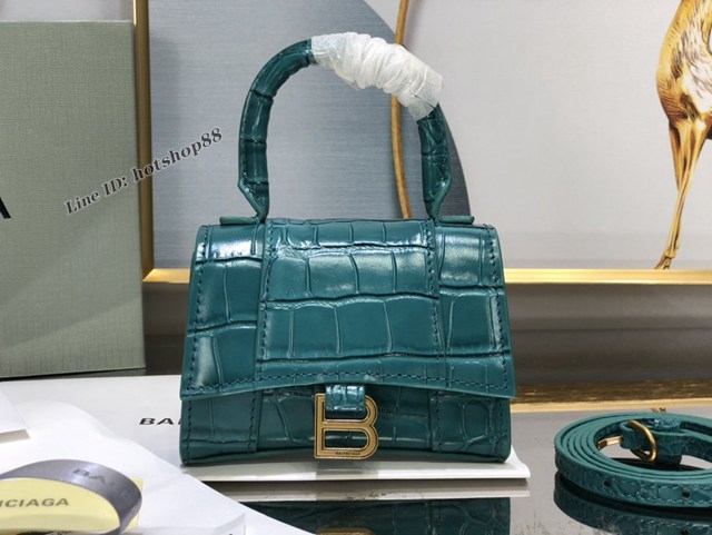 Balenciaga專櫃爆款升級版油畫藍鱷魚紋沙漏包 巴黎世家mini Hourglass沙漏包 fyj1101